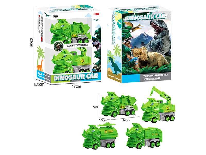 2Pcs Simulated Sanitation Triceratops Friction Car