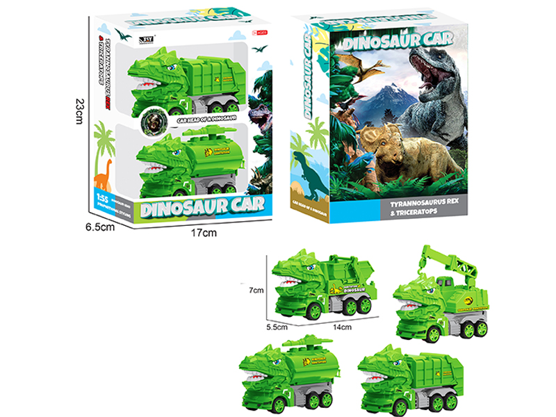 2Pcs Simulated Environmental Sanitation Tyrannosaurus Rex Friction Car