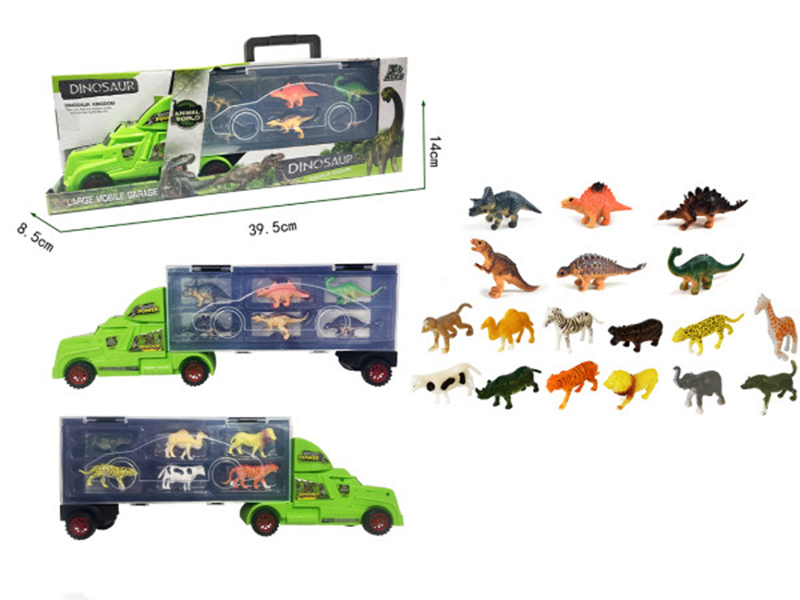 Slide Container Car With 6 Dinosaur + 6 Animals