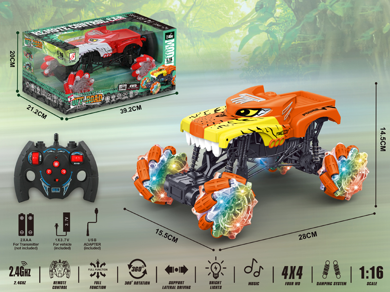 2.4G R/C Tiger Bigfoot Monster Side Drive With Lights And Music