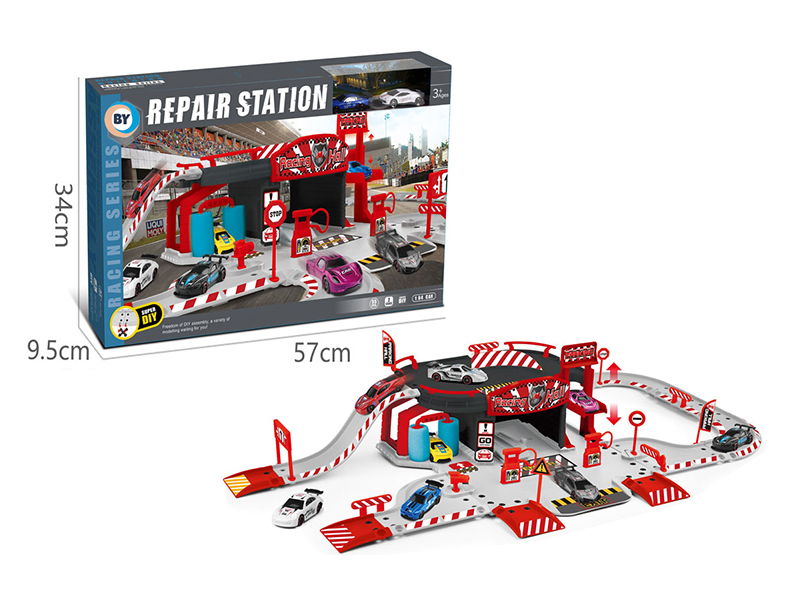 Alloy Racing Car Parking Garage Repair Kit (With 2 Alloy Cars)