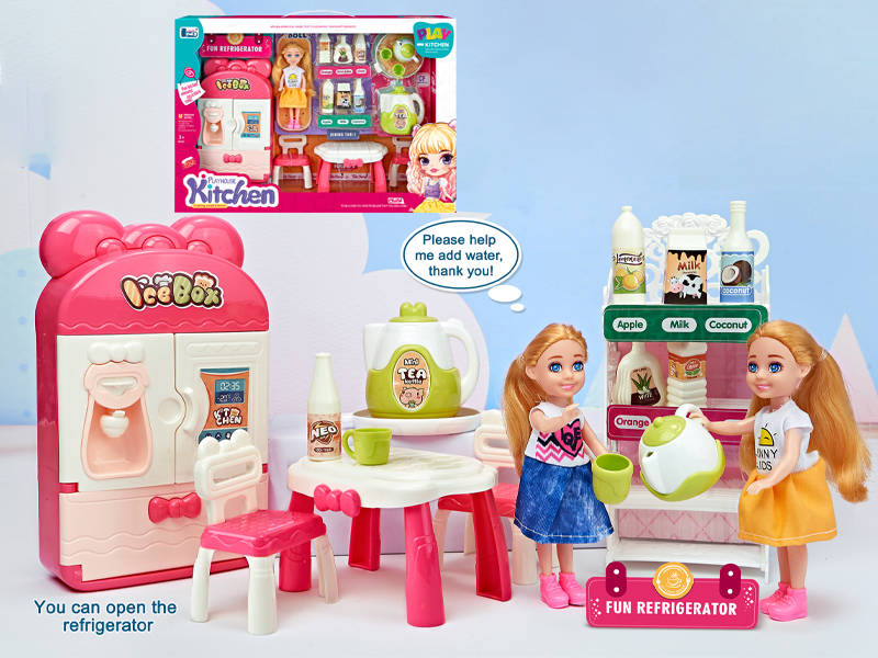 Refrigerator + Table And Chair + Doll