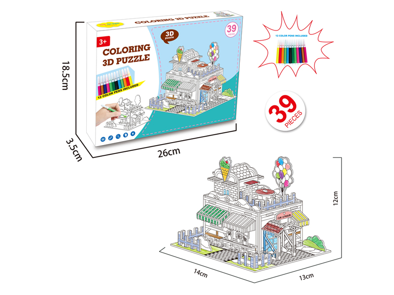 39Pcs 3D Three-Dimensional Villa Puzzle Color Painting