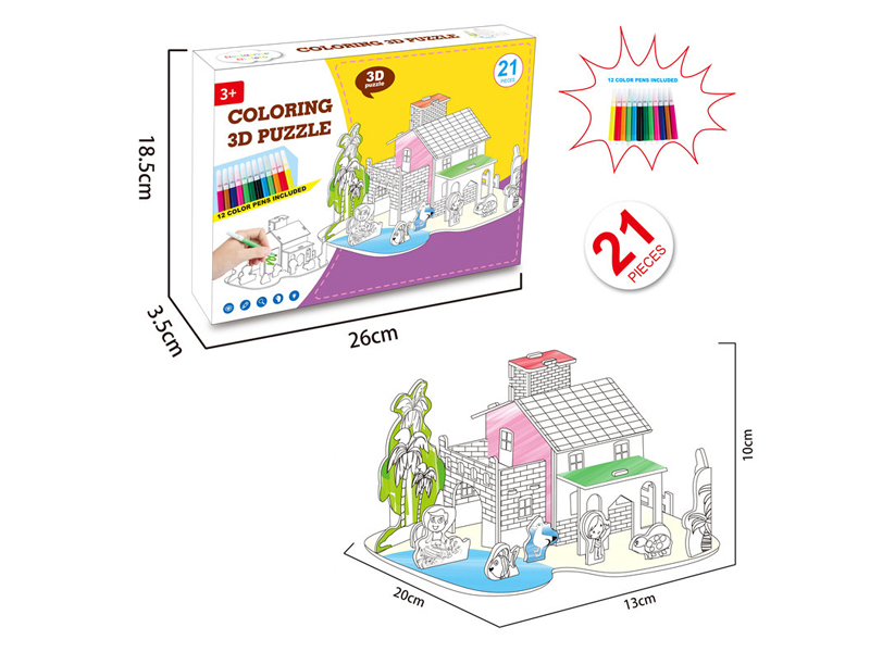 21Pcs 3D Three-Dimensional Villa Puzzle Color Painting