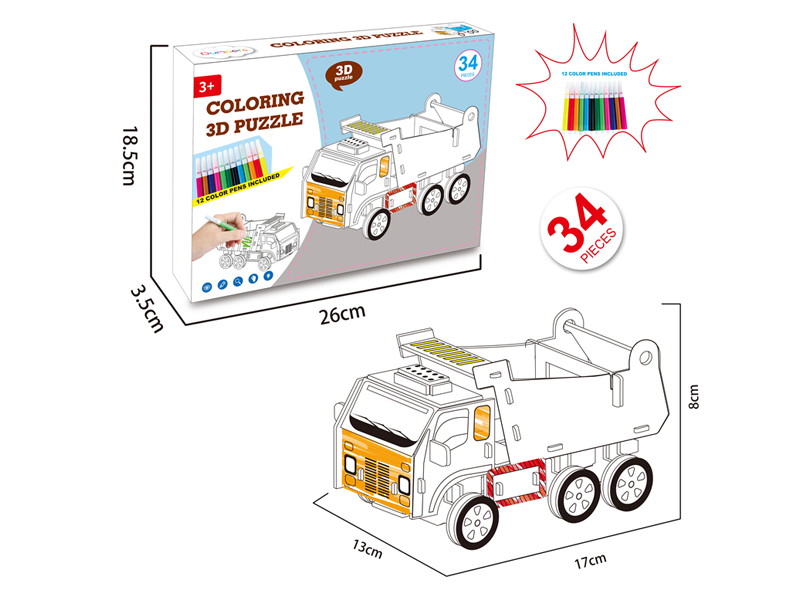 34Pcs 3D Three-Dimensional Bucket Car Puzzle Color Painting