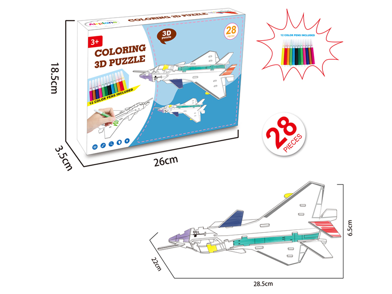 28Pcs 3D Three-Dimensional Aircraft Puzzle Color Painting