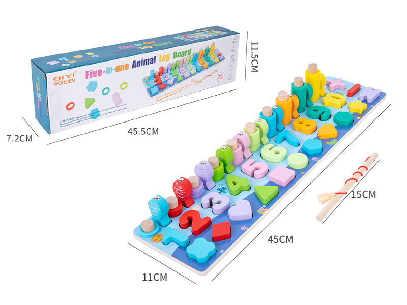 Wooden 5 In 1 Number Shape Matching Board(Fishing)
