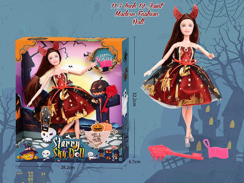 11.5 Inch 12-Joint Halloween Doll With Red Devil Hair Band/Comb/Bag
