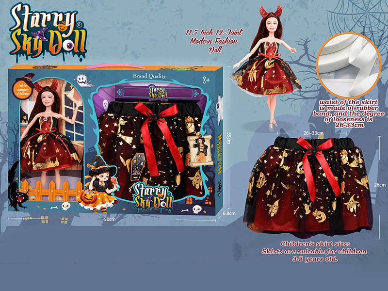 11.5 Inch 12-Joint Halloween Doll With Skirt