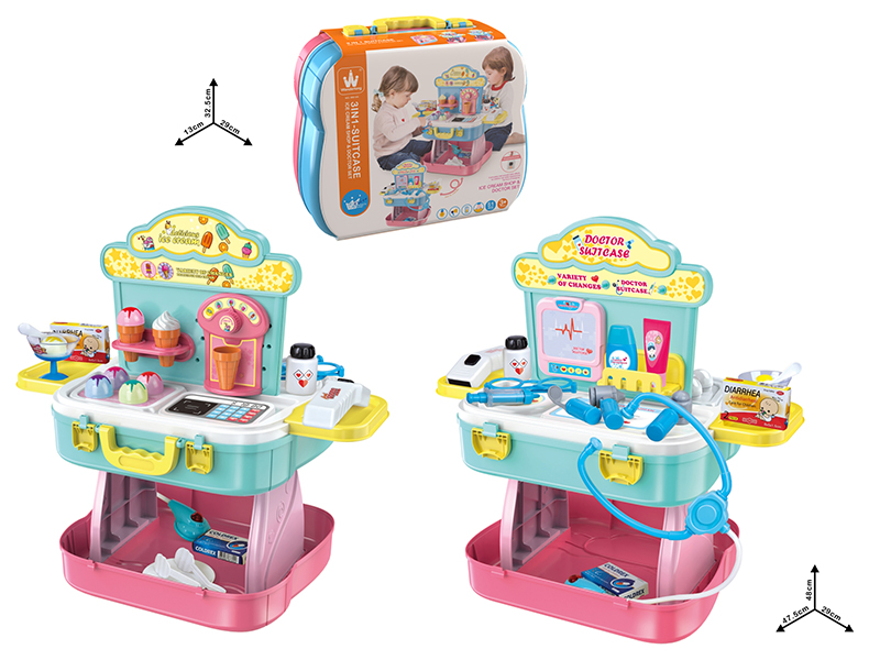 Ice Cream Shopt/Doctor Set 3 In 1 Suitcase