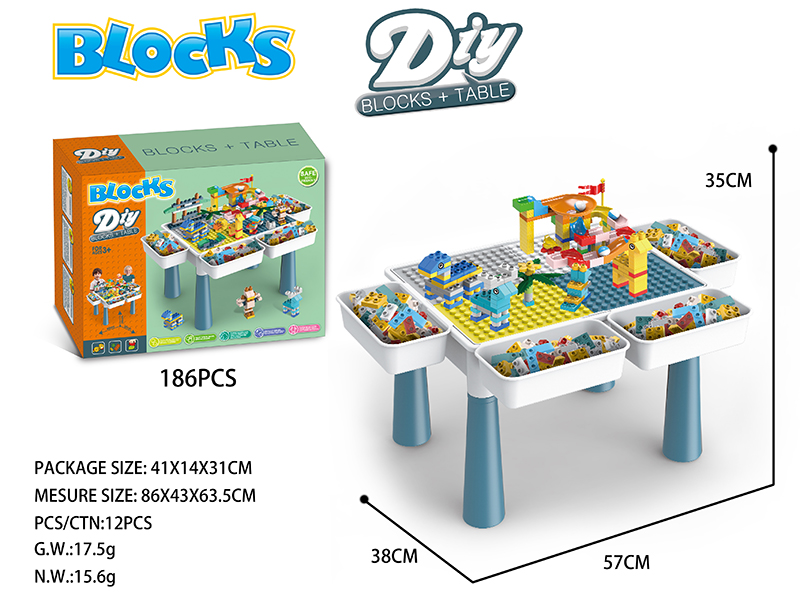 Building Blocks Table 186pcs + 4 Storage Boxes