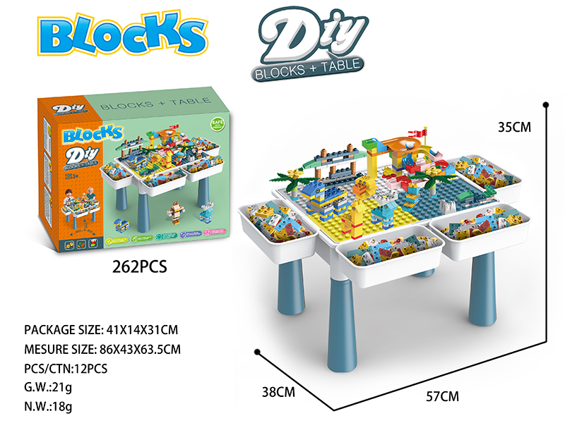 Building Blocks Table 262pcs + 4 Storage Boxes