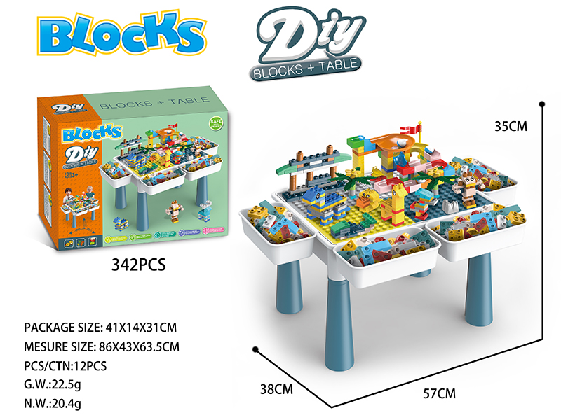 Building Blocks Table 342pcs + 4 Storage Boxes