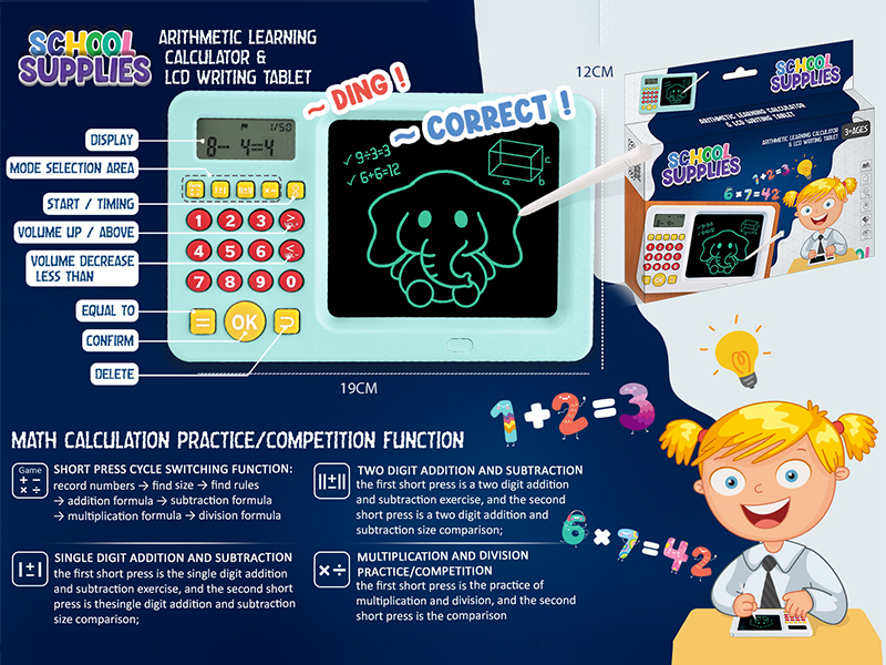 Blue 2 In 1 Math Trainer Calculator Lcd Tablet Tablet Tablet