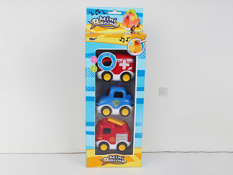 Cartoon Ambulance/Police Car/Fire Engine 3PCS(Slide,Light And Music)