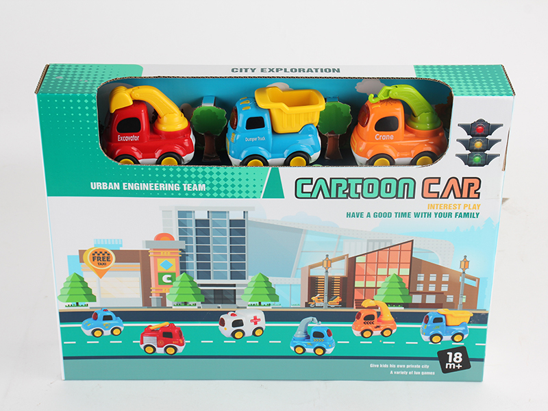 Cartoon Excavator /Crane /Dumper 3PCS(Slide,Light And Music)