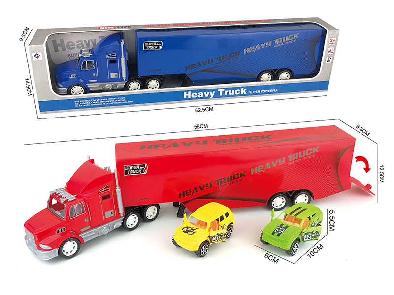 Friction Container Truck With Two Racing Cars