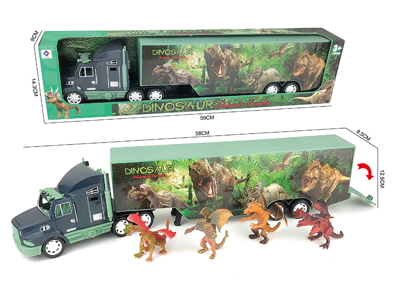 Friction Dinosaur Container Truck With Four Warcraft Dragons