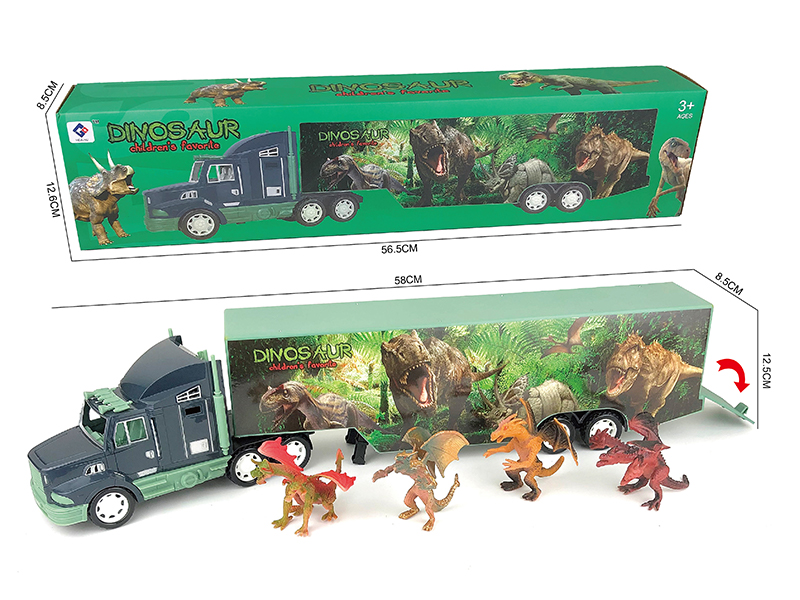 Friction Dinosaur Container Truck With Four Warcraft Dragons
