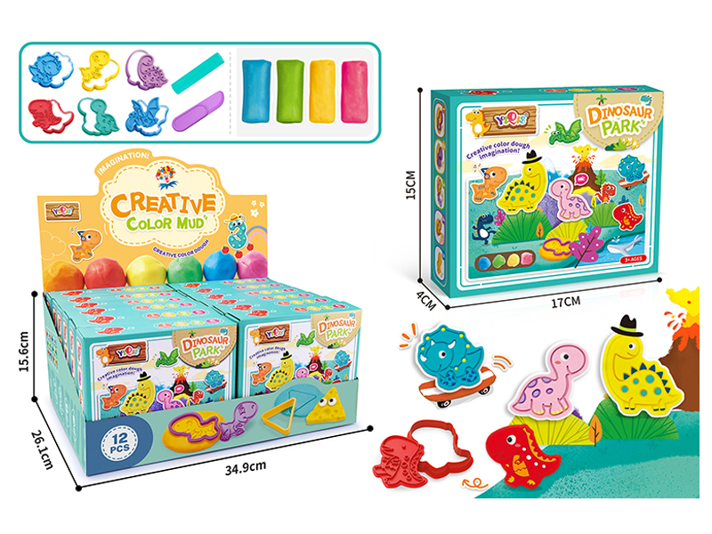 12Pcs Dinosaur Colored Mud