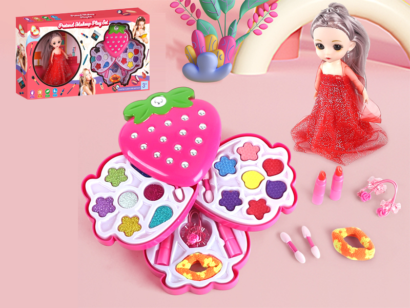 Children'S Simulation Makeup Colorless And Tasteless Accessories Toys(Strawberry Layer 4+6 Inch Full Body Doll With Shoes)