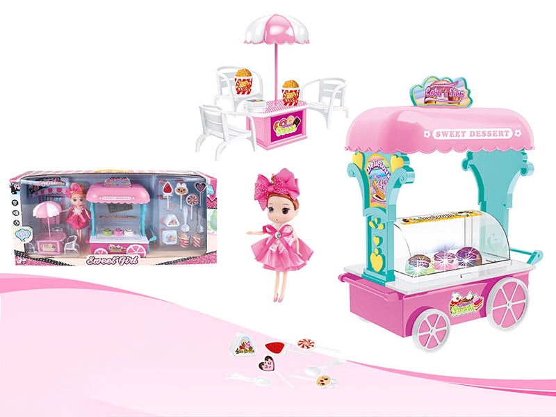 Sweet Dessert Cart With Lights And Music + Doll