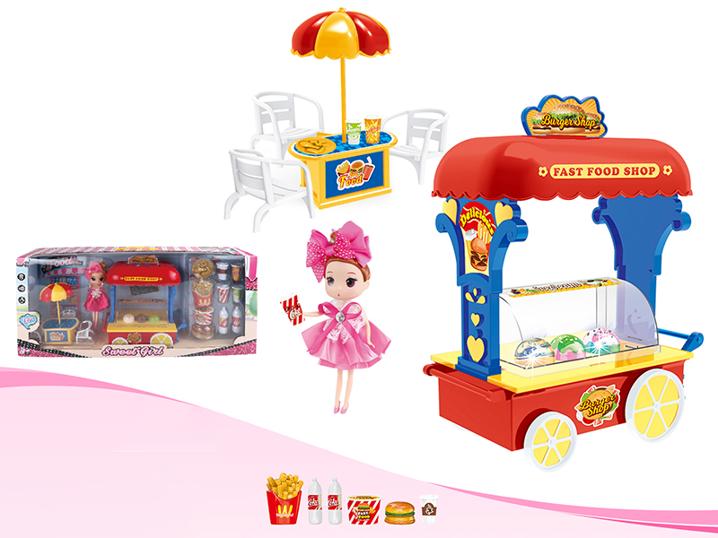 Hamburger Cart With Lights And Music + Doll