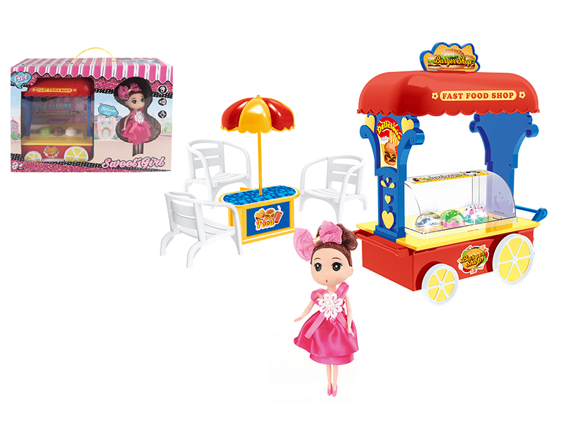 Hamburger Cart With Lights And Music + Doll