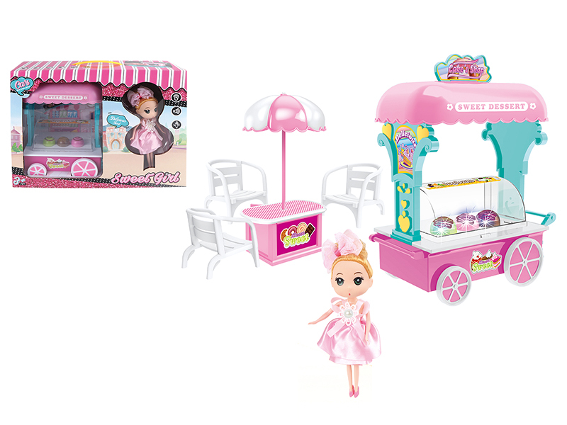 Sweet Dessert Cart With Lights And Music + Doll