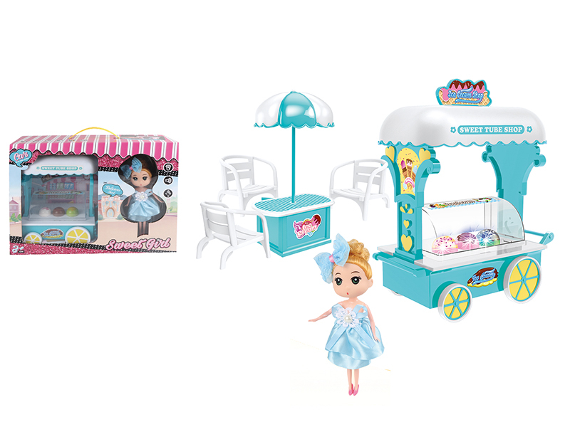 Sweet Dessert Cart With Lights And Music + Doll