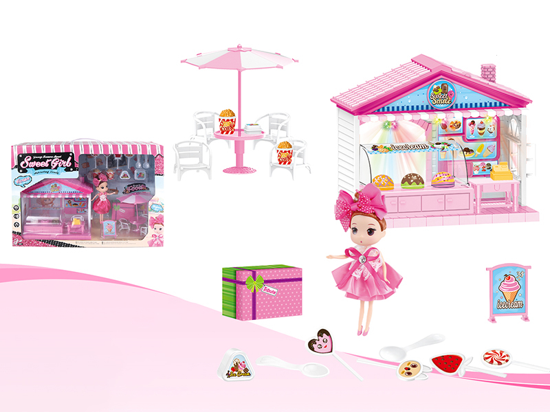 Ice Cream Dessert Shop With Lights And Music + Doll