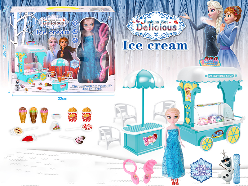 Frozen Sweet Dessert Cart With Ice Cream, Lollipop And Comb
