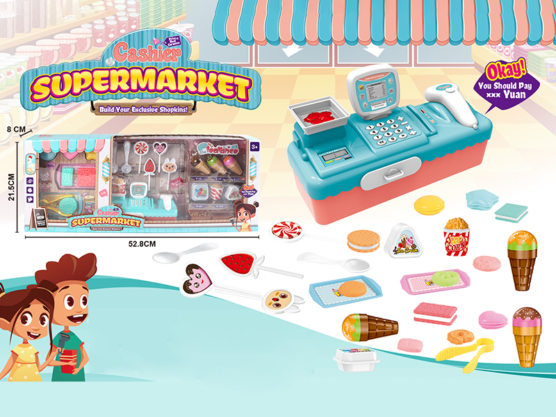 Cash Register With Lollipop, Ice Cream,Biscuits And Plates