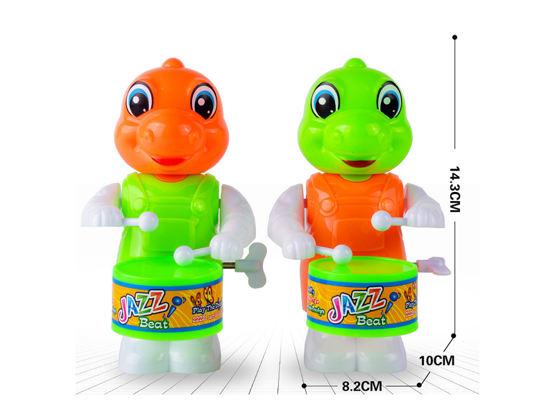 Wind Up Cartoon Dinosaur Swinging And Beating Drums