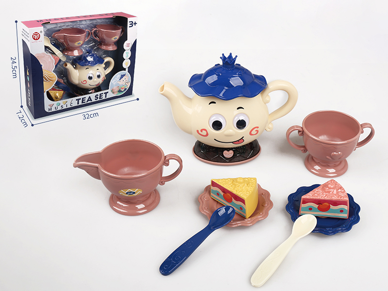Tea Set (Light And Music) + Tea Cake 9PCS(Blue)