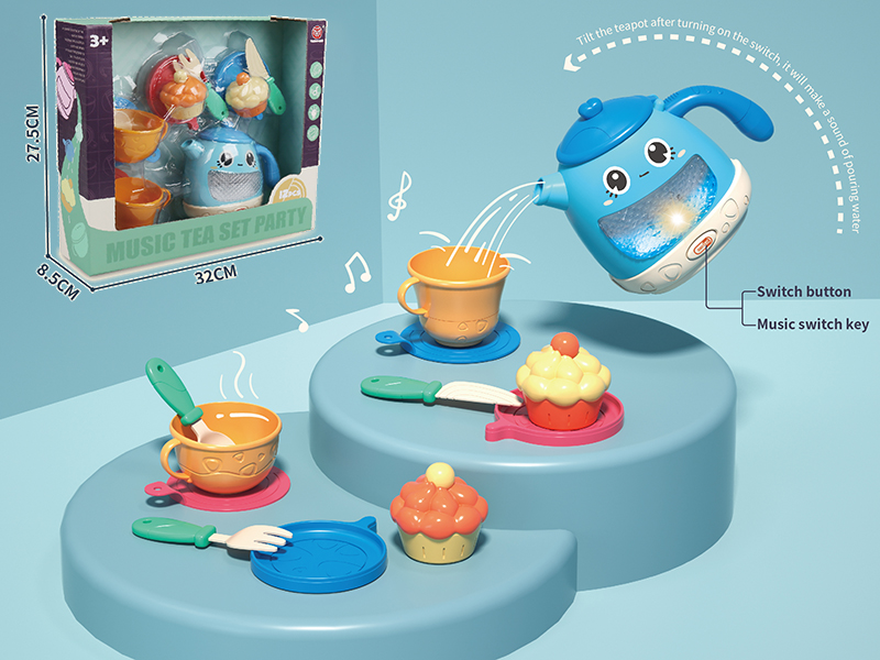 Music Tea Set Party (Light And Music) 12pcs(Blue Teapot)