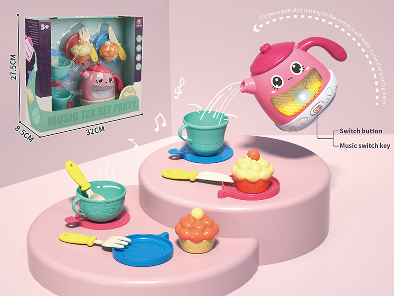 Music Tea Set Party (Light And Music) 12pcs(Pink Teapot)
