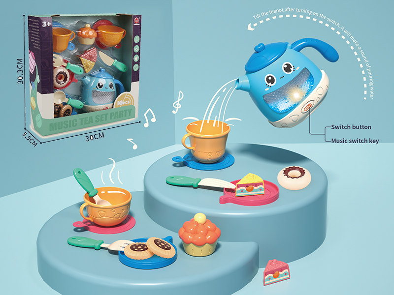 Music Tea Set Party (Light And Music) 16pcs(Blue Teapot)