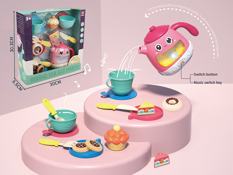 Music Tea Set Party (Light And Music) 16pcs(Pink Teapot)