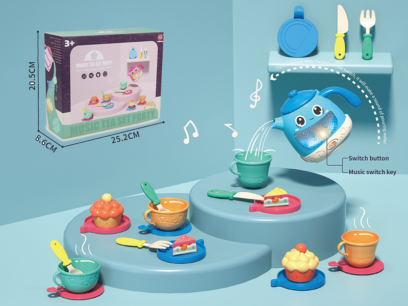 Music Tea Set Party (Light And Music) 23pcs(Blue Teapot)