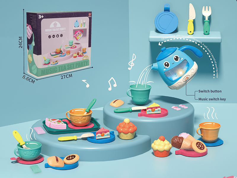 Music Tea Set Party (Light And Music) 36pcs(Blue Teapot)