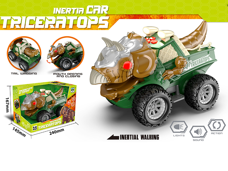 Friction Mechanical Triceratops Car(With Lights, Music And Action)