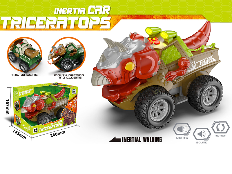 Friction Mechanical Triceratops Car(With Lights, Music And Action)
