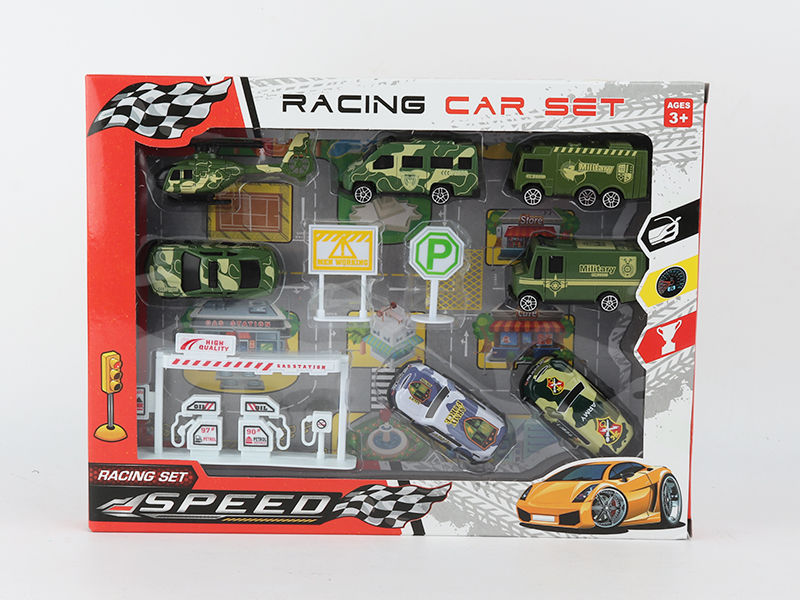 Slide Military Truck Helicopter + 2 Pull Back Iron Military Truck