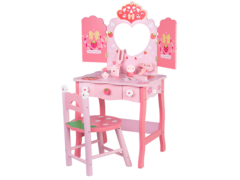 Wooden Double Door Dresser With Chair