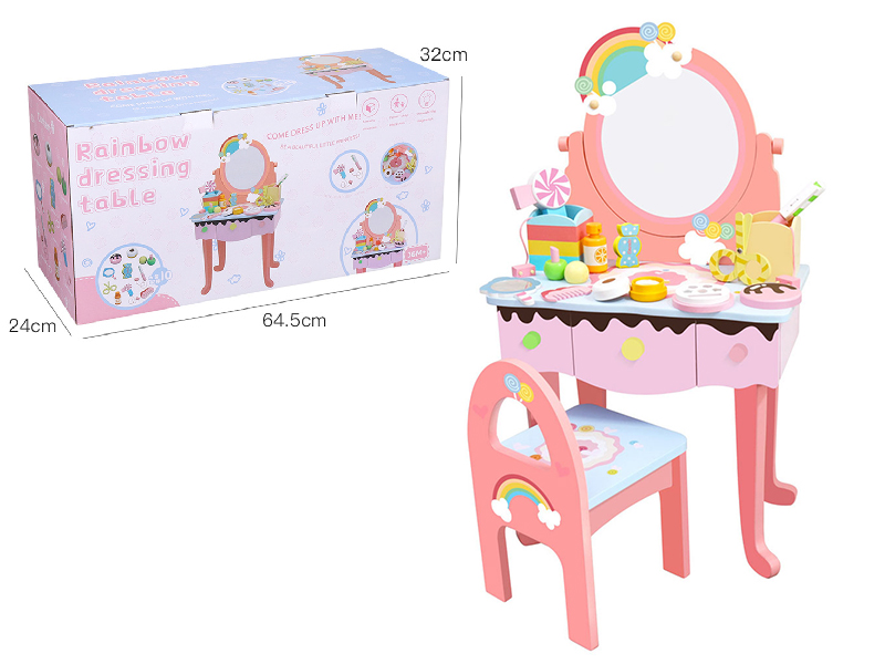 Wooden Rainbow Dresser With Chair
