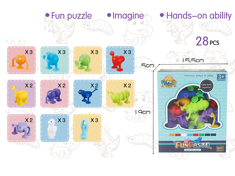 28pcs Animal Series Fun Paste Happy Sucker Building Block