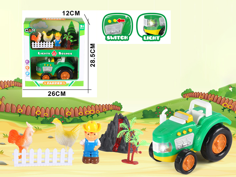 8PCS Slide Cartoon Farmer'S Car Set With Light And Music