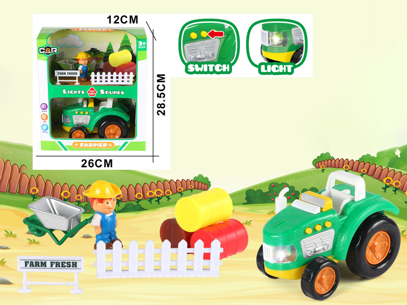 9PCS Slide Cartoon Farmer'S Car Set With Light And Music