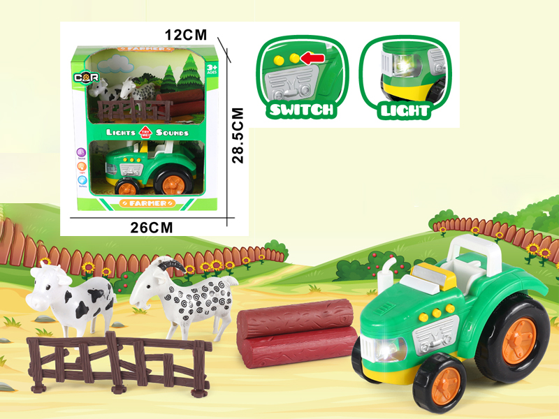 7PCS Slide Cartoon Farmer'S Car Set With Light And Music